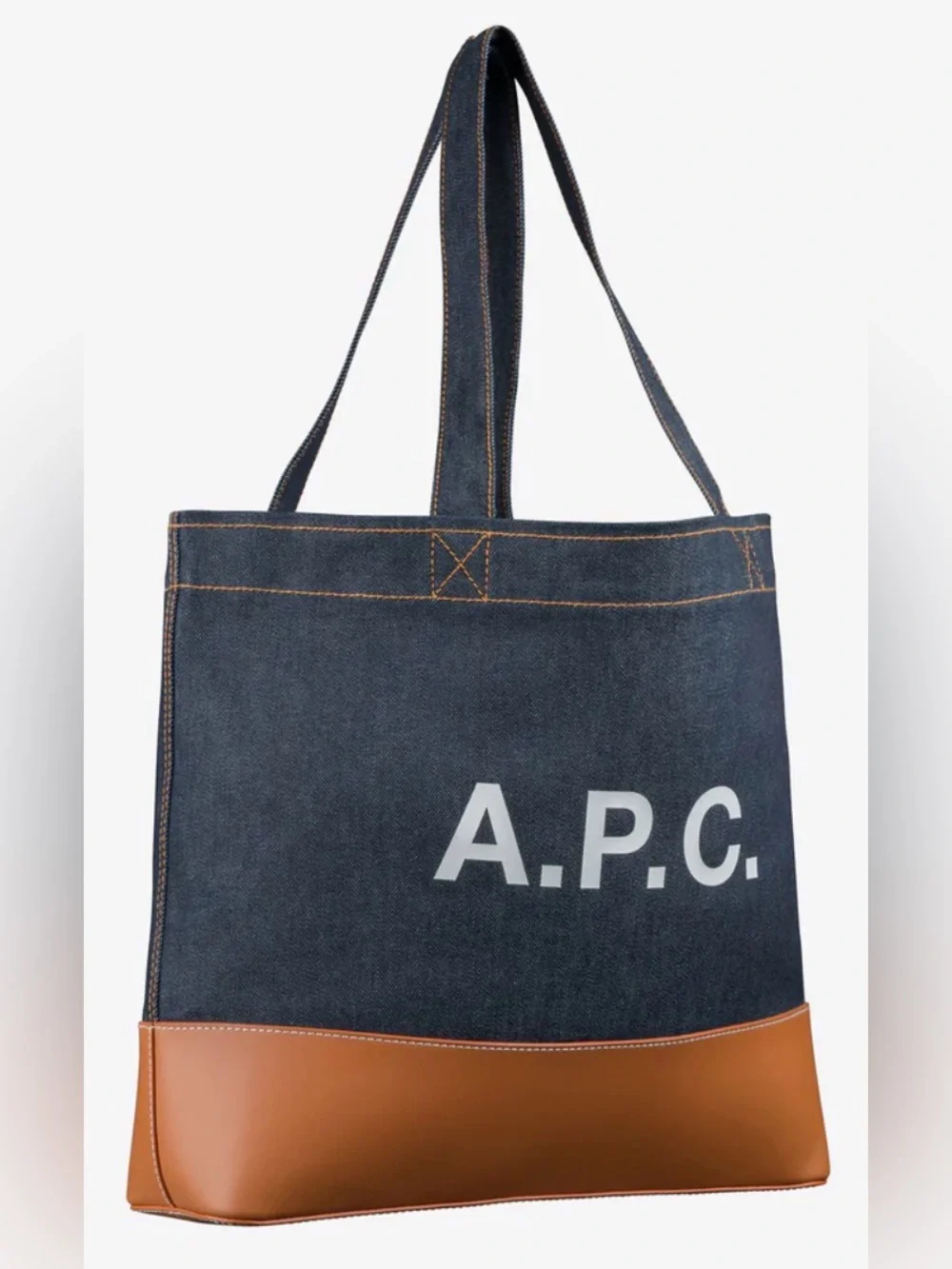 A.P.C. Navy Denim Tote with Brown Leather Base NWOT